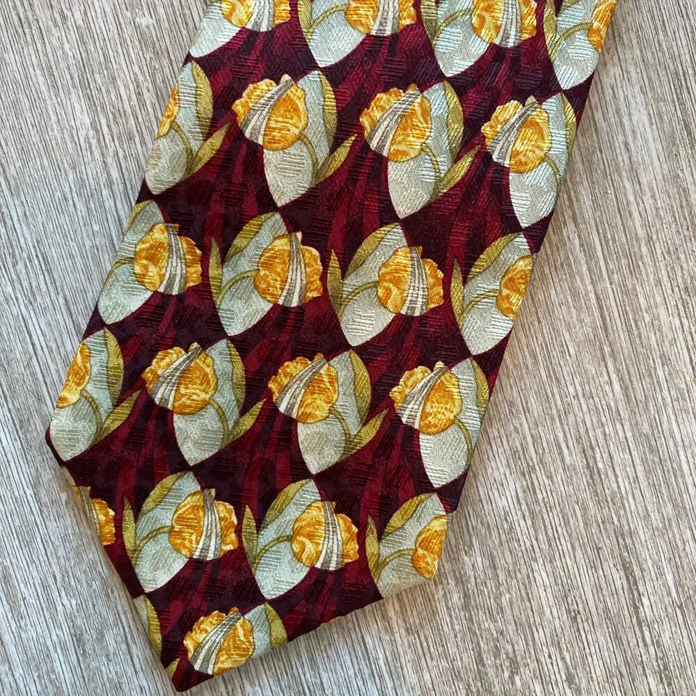 Ermenegildo Zegna 100% Silk Tie Floral Burgendy